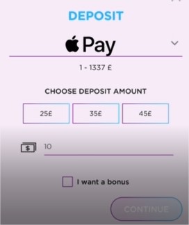 Apple Pay deposit screenshot 1