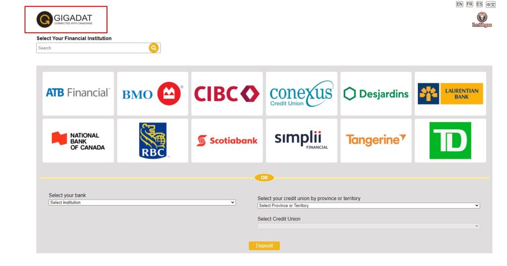 Gigadat Casinos deposit screenshot