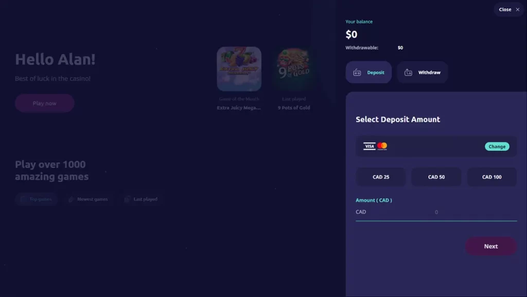 Spin Away Visa and Mastercard Screenshot