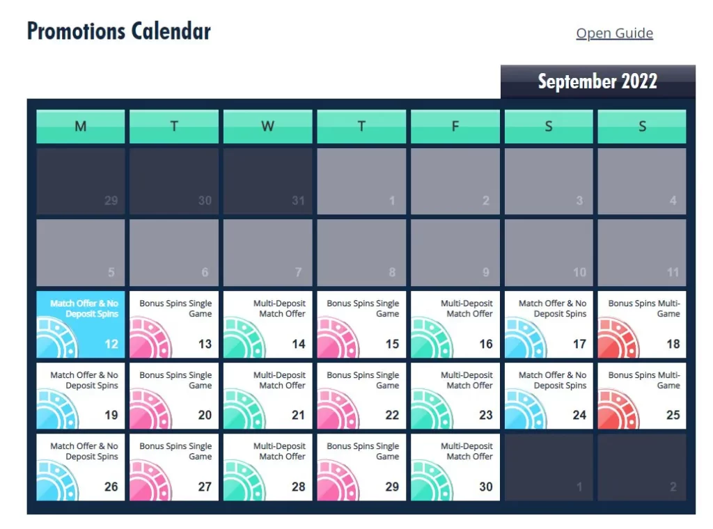 Promotions Calendar at Jonny Jackpot