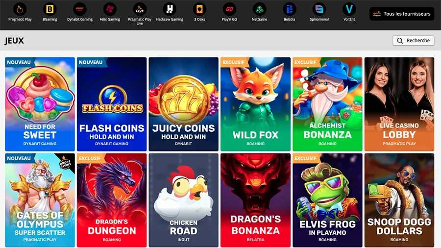 PlayAmo Casino en ligne Jeux