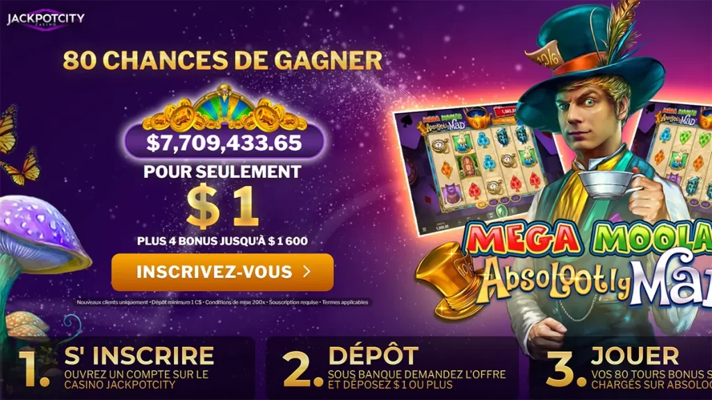 Jackpot City 1$ FR Deposit