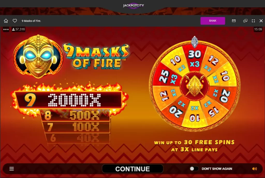 Jackpot City 9 Masks of Fire