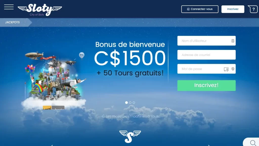 Sloty Casino homepage CA-FR