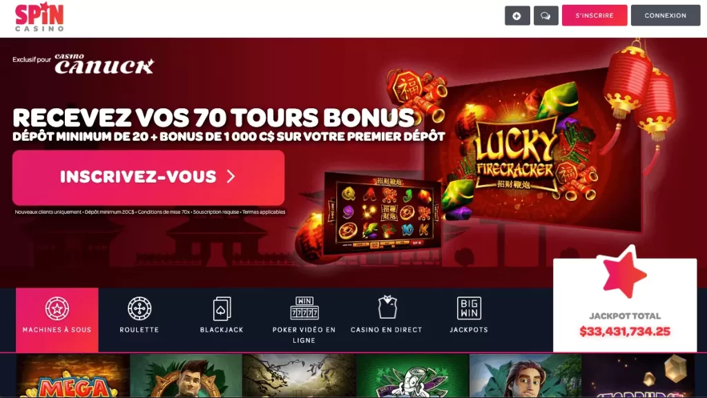 Spin Casino 70 Tours Gratuits exclusifs