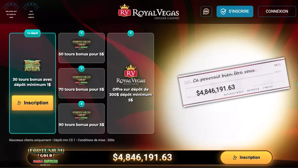 Royal Vegas $1 Deposit Bonus CA-FR