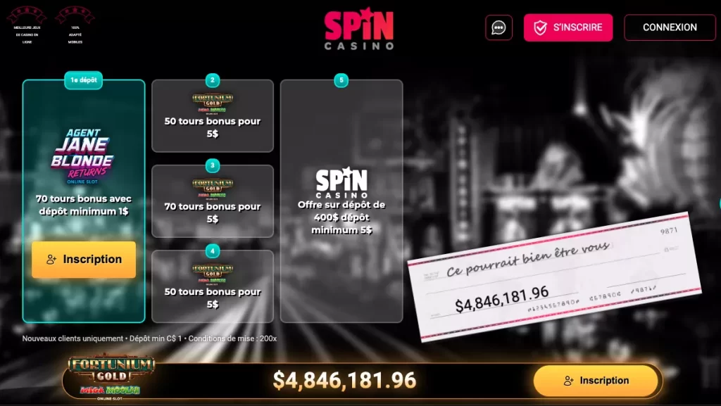 Spin Casino $1 Deposit Bonus CA-FR