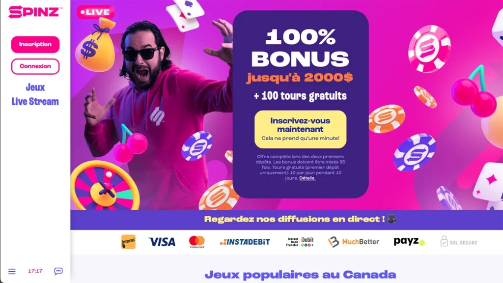 Spinz Casino fr homepage