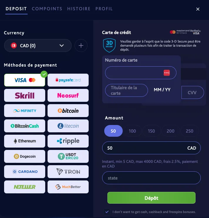 7Bit Casino Payment Methods