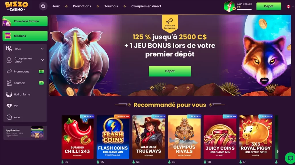 Bizzo Casino CA FR Homepage