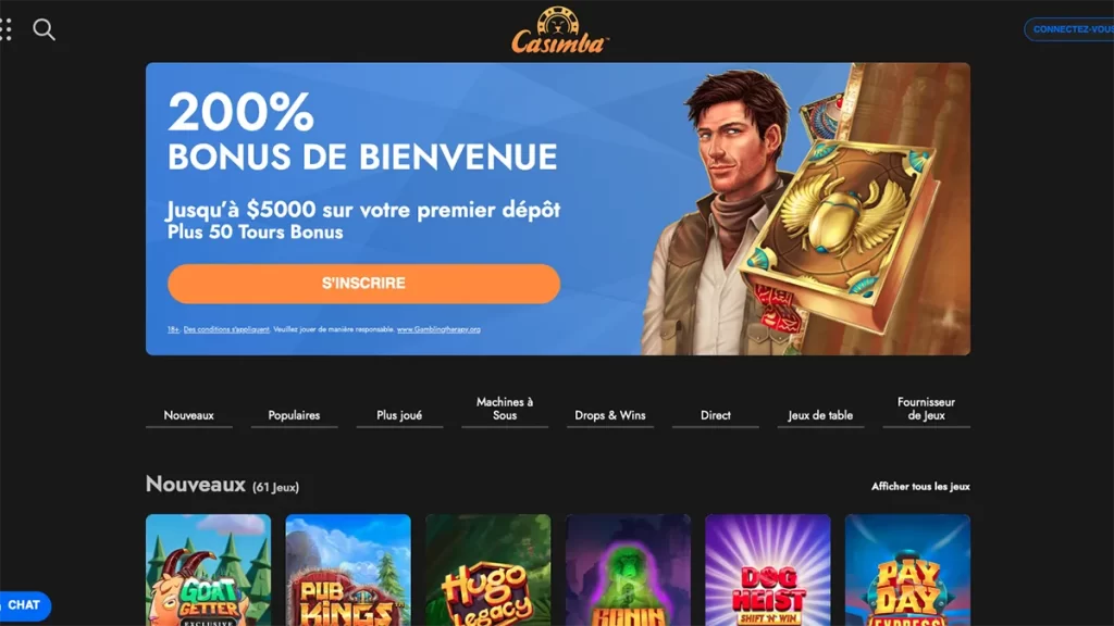 Casimba Casino hompage FR