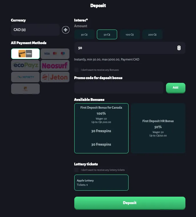 Slot Hunter Casino Payment Methods