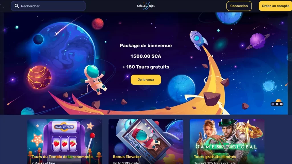 GalacticWins casino homepage FR