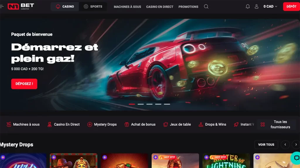 N1 Bet casino homepage FR