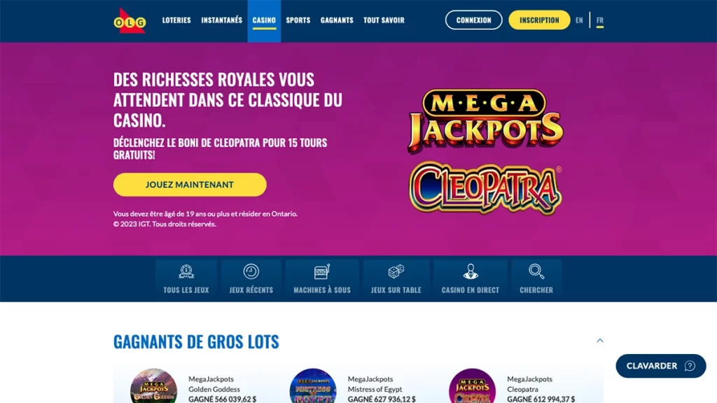 OLG Casino homepage