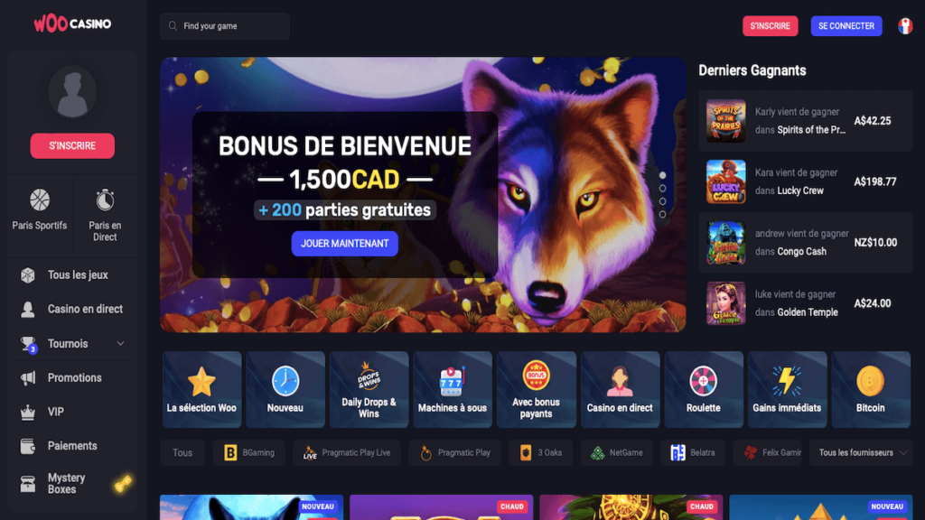 Woo Casino homepage FR