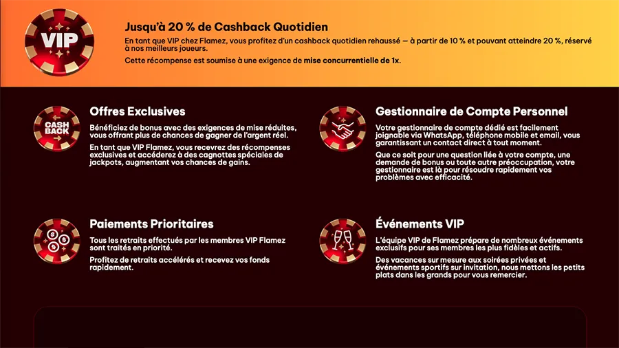 Flamez Casino Promotions et programme VIP