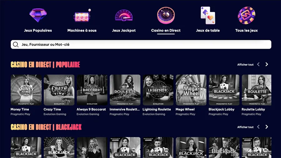 Speedz Casino en Direct screenshot