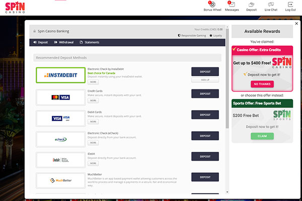 Spin Casino deposits
