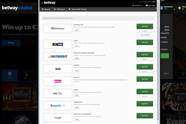 Betway Canadian banking