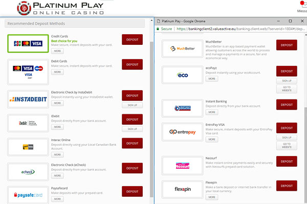 Platinum Play CAD banking