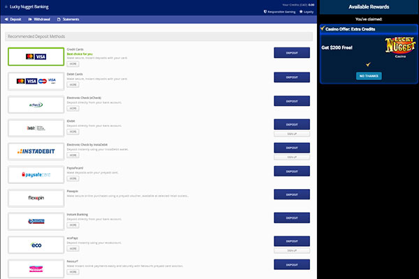 Lucky Nugget CAD banking