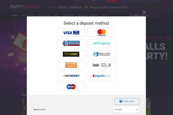 Party Casino CAD deposits