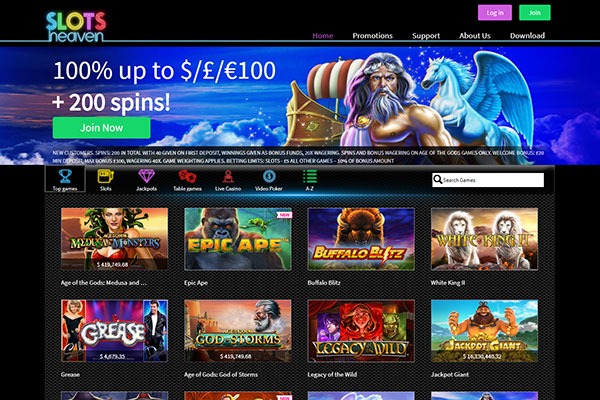 Slots Heaven Canada homepage