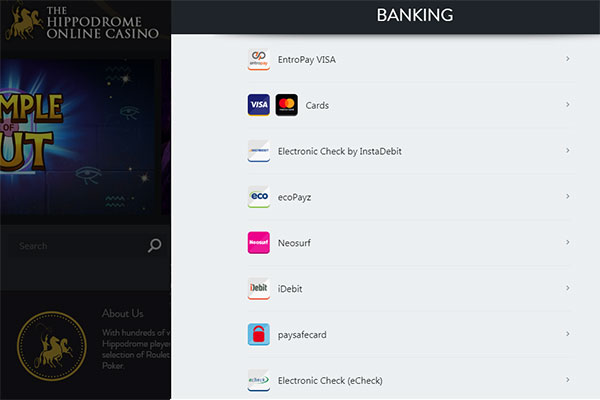 Hippodrome Casino Online CAD banking options