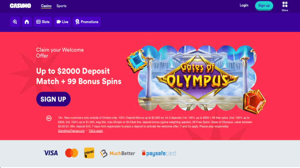 Casumo Casino Homepage CA