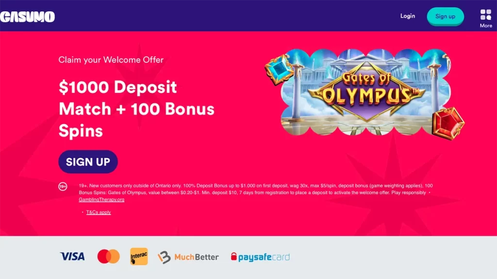 Casumo Casino CA homepage