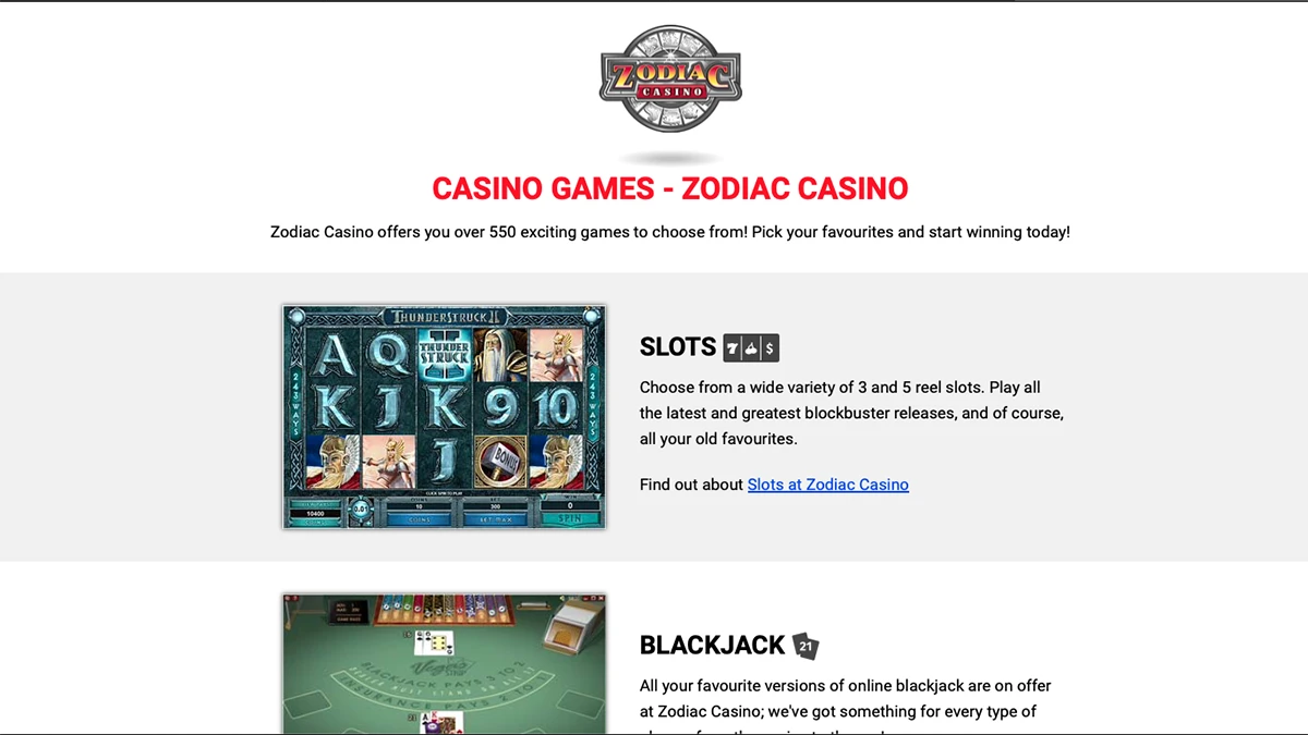 Zodiac Casino Games