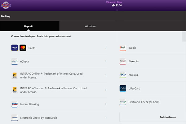 Zodiac Casino CAD deposits