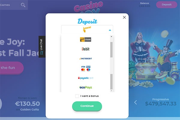 Casino Joy Canada Deposit Methods