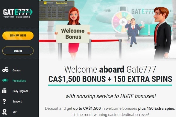 screenshot of the gate777 casino welcome bonus for Canada