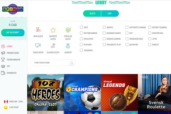 Spinia Casino Games