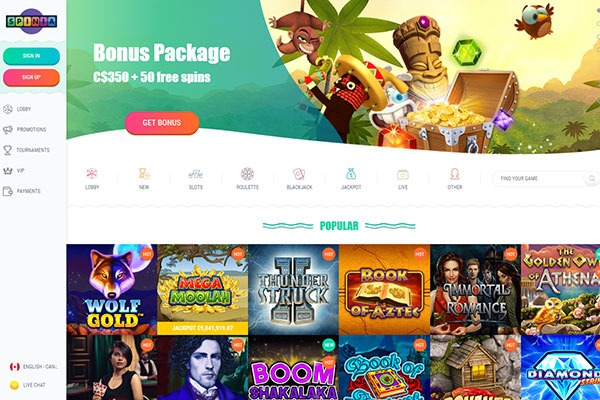 Spinia Casino homepage