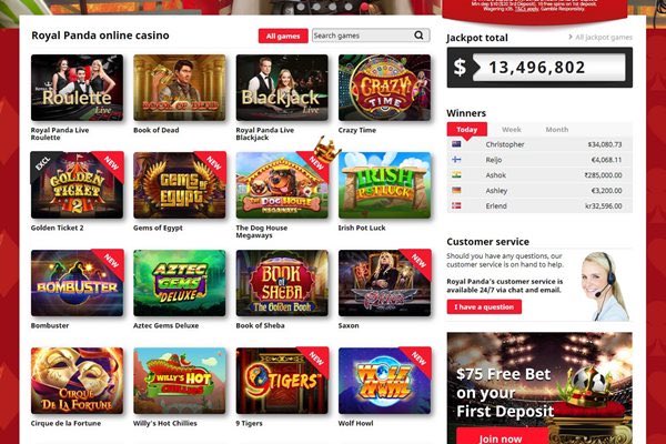 royal panda casino games lobby