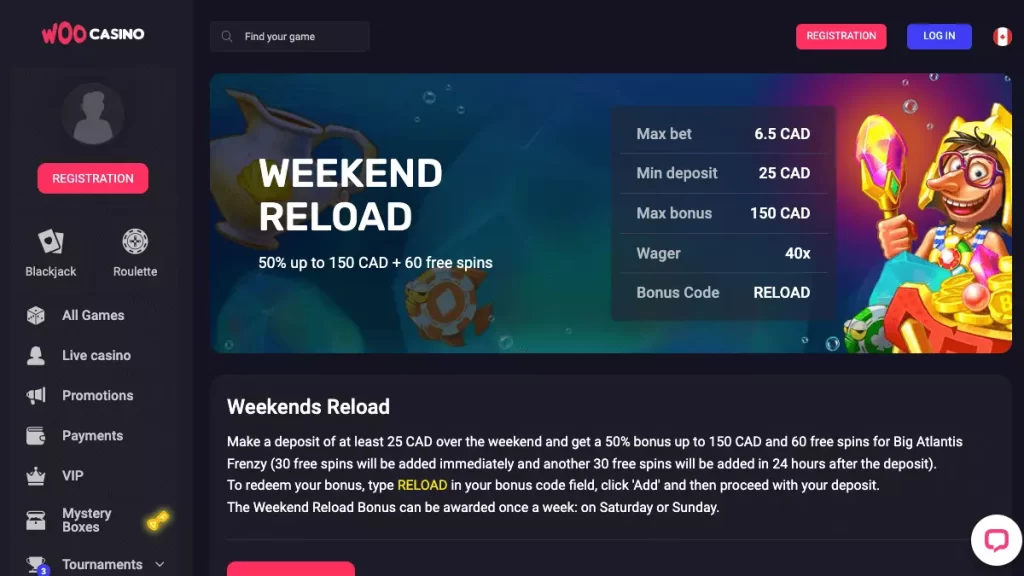 Woo Casino Weekend Reload Bonus
