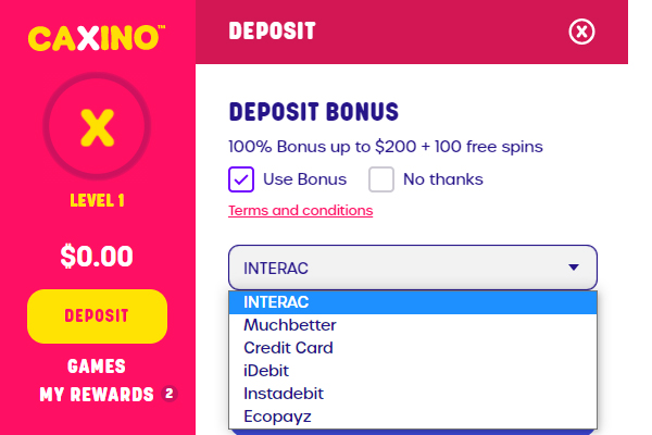 Caxino Casino banking methods 