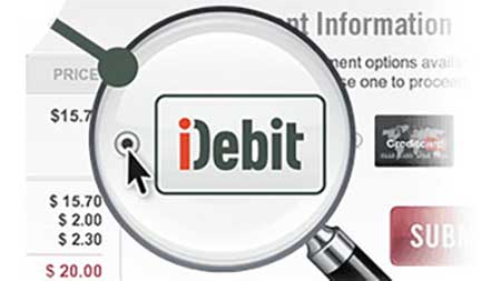 Illustration of magnifying glass over the iDebit Canada logo