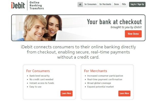 Screenshot of the iDebit Canada homepage
