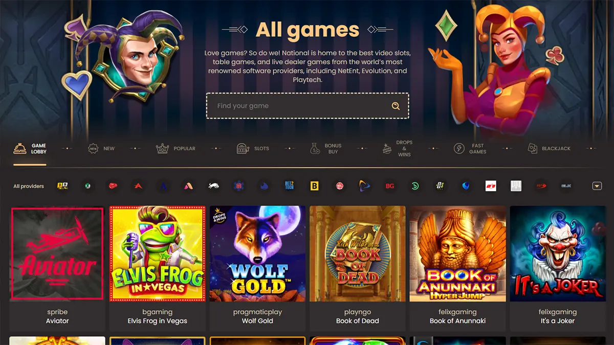 National Casino games selection