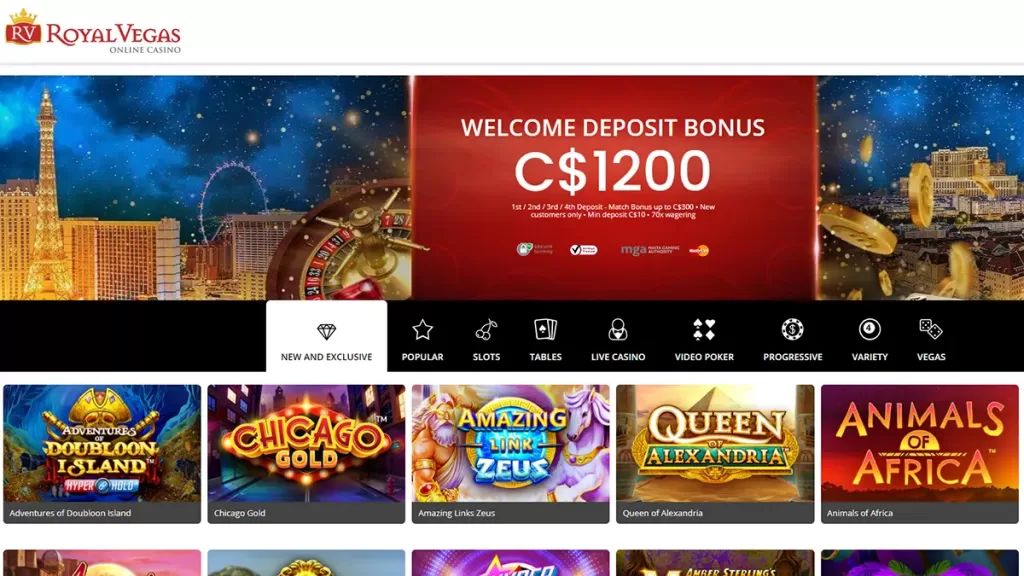 Royal Vegas Casino Homepage