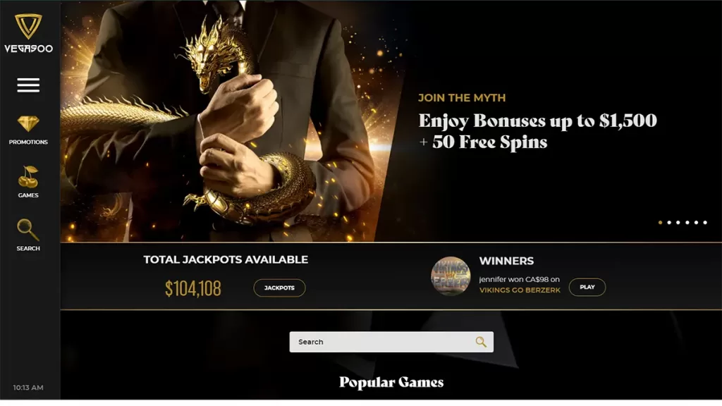 Vegasoo Casino homepage