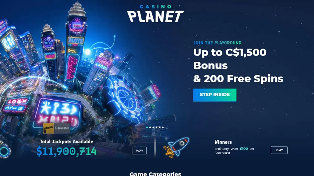 Casino Planet homepage