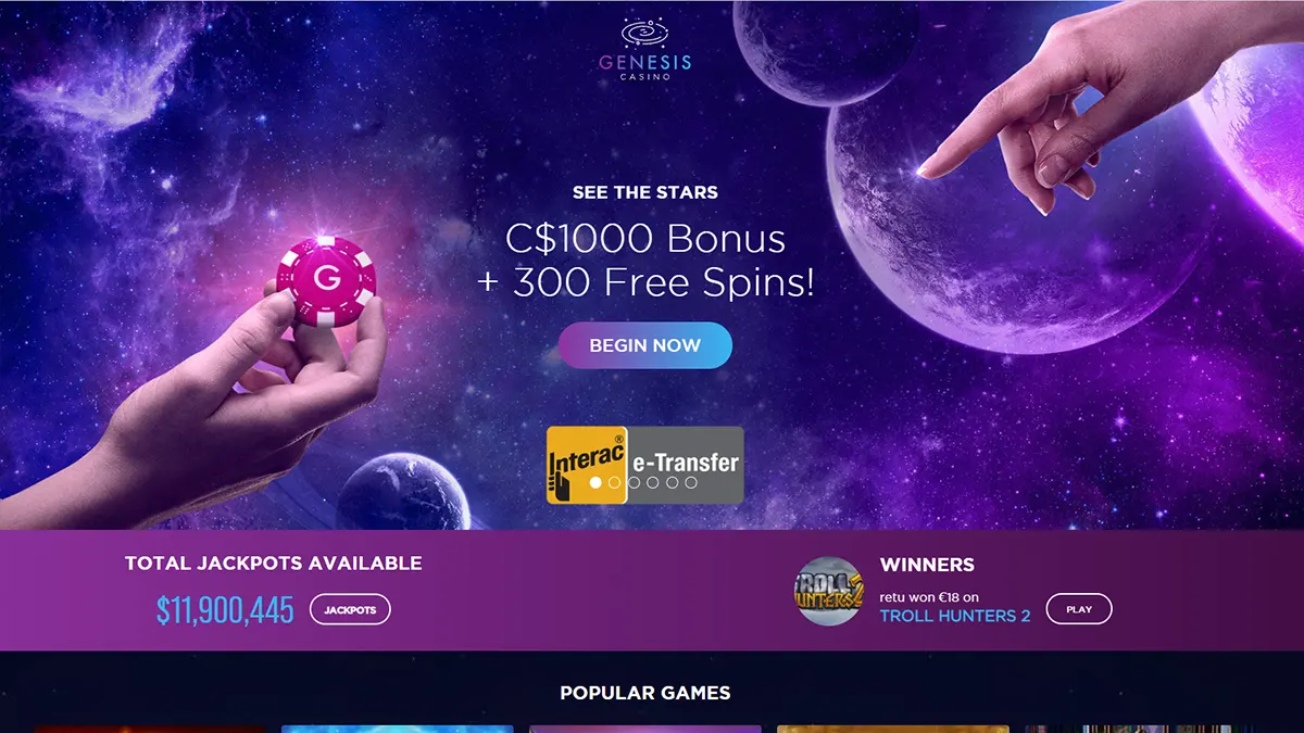 Genesis Casino Canada home page
