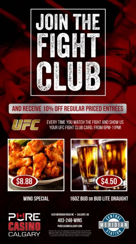 Pure Casino Calgary menu