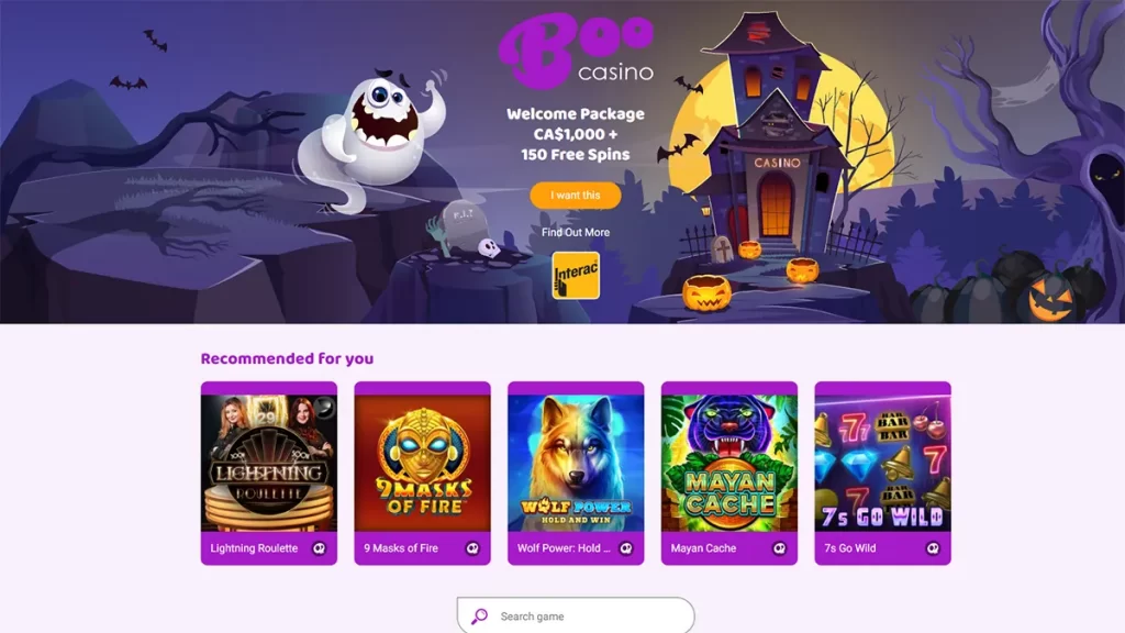 Boo Casino Home page