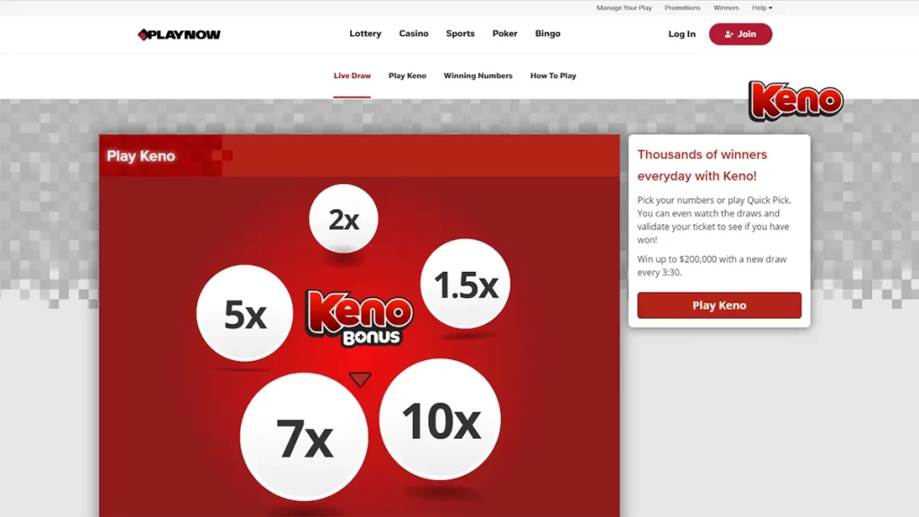 Play Now Casino Keno Live